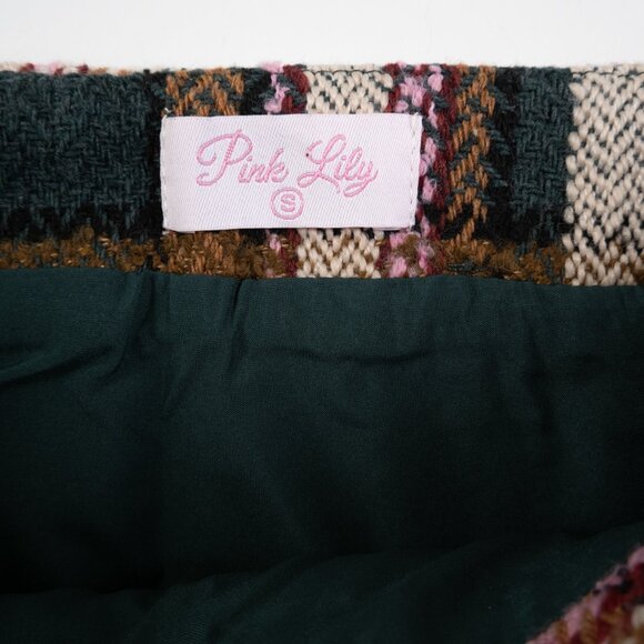 PINK LILY plaid mini skirt with gold buttons size S - Picture 2 of 9